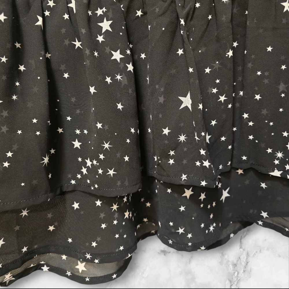 Chiffon‎ Star Print Tiered Midi Skirt Black White Size Small - Picture 5 of 8